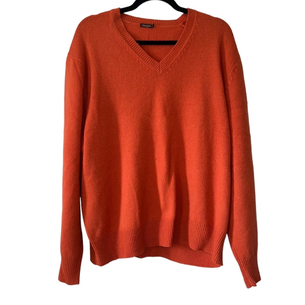 J. McLaughlin Men’s Burnt Orange Wool Angora V-Neck Long Sleeve Sweater-Size XL